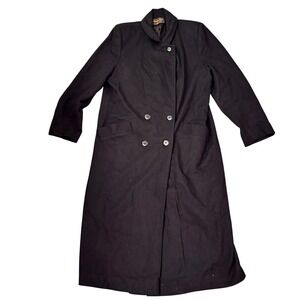 VTG Kristen Blake Wool Overcoat Duster Maxi Long Black Peacoat‎ Size 12 USA Made